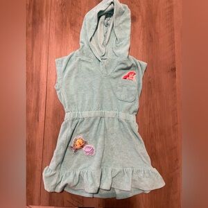 Girls Aqua Hooded Terry Towel Dress with Ariel & Flounder Patches